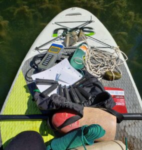 equipment on paddle board